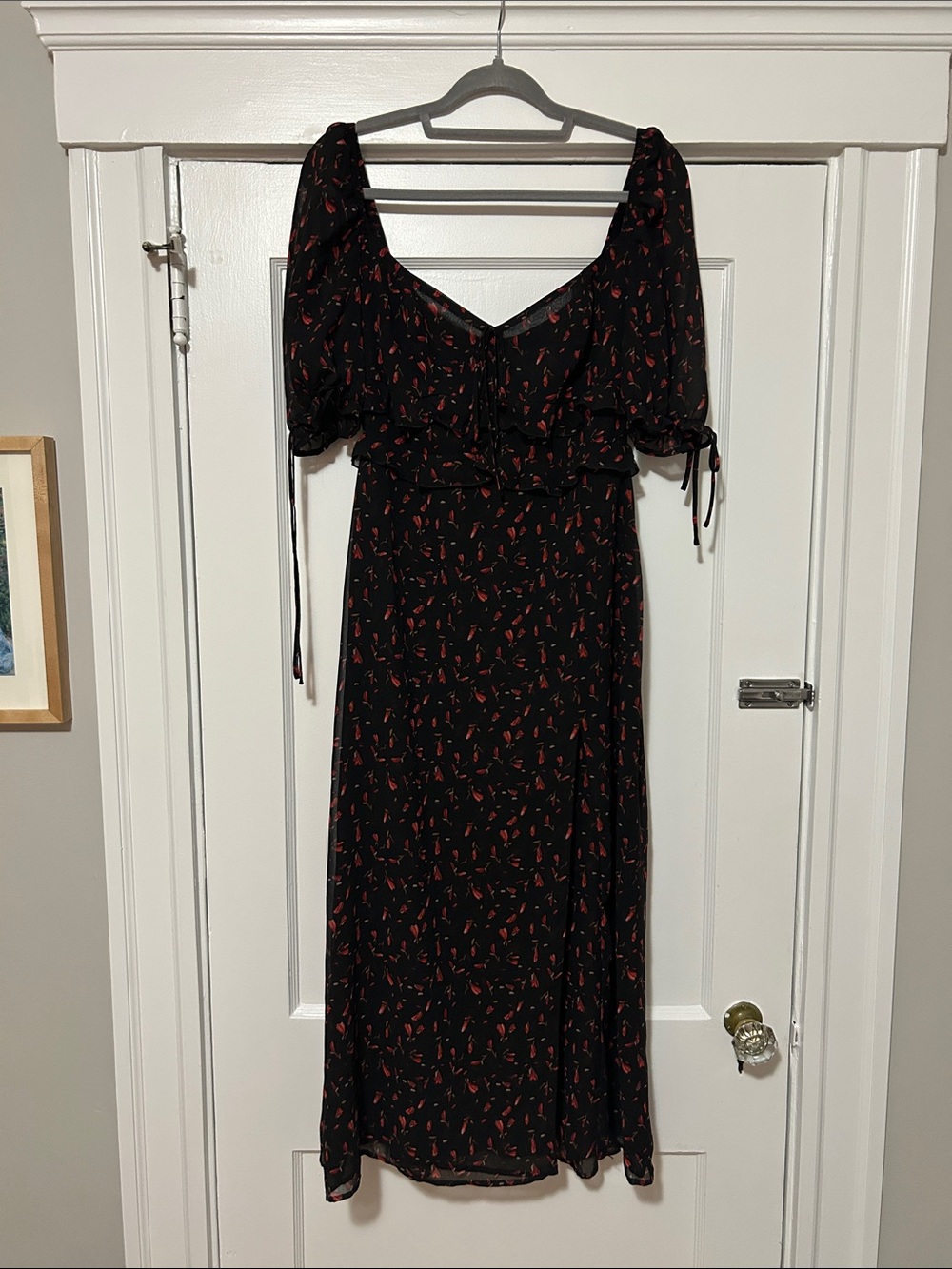 Park & Fifth Black Midi Dress with Red Floral Motif